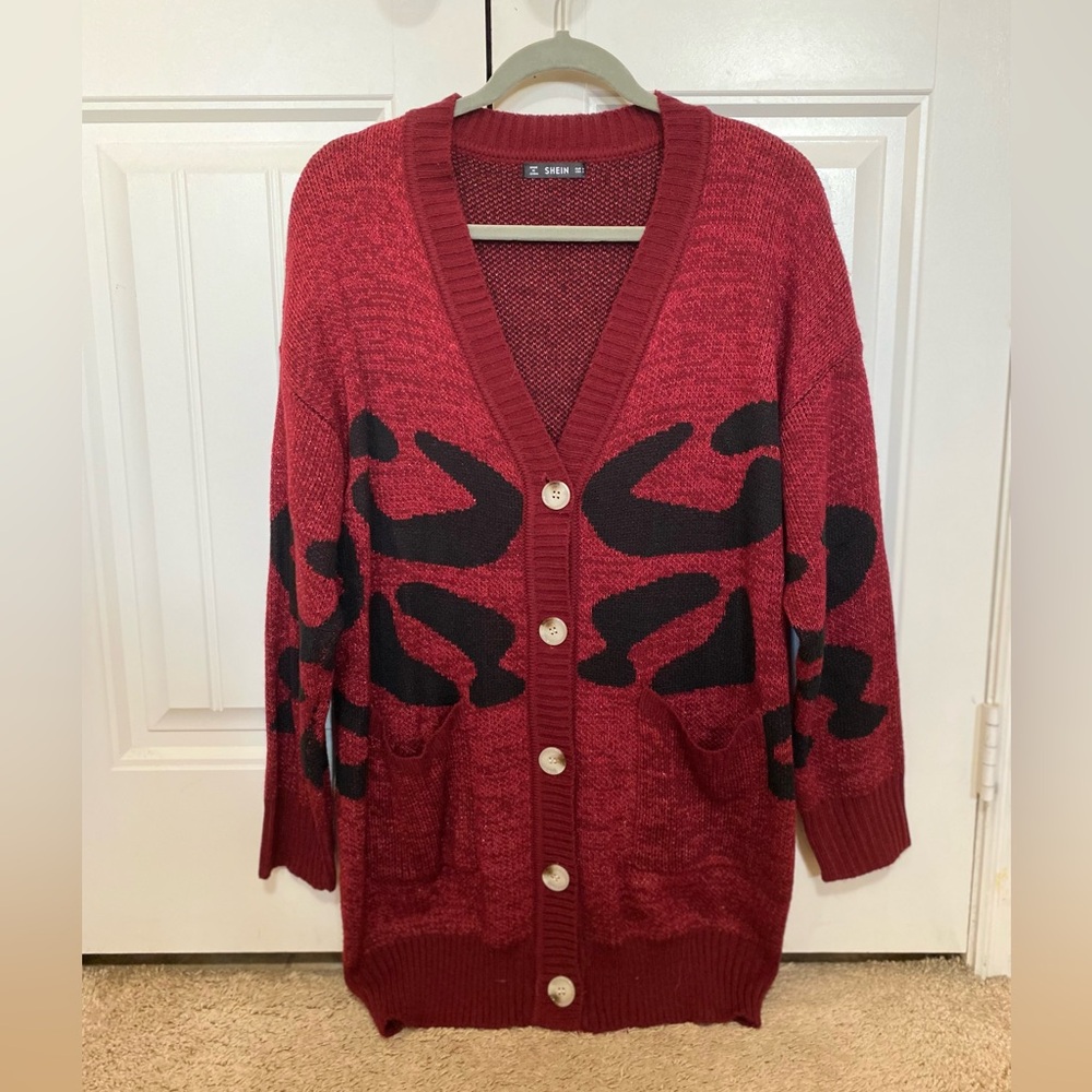 Shein burgundy metallic leopard Cardigan S